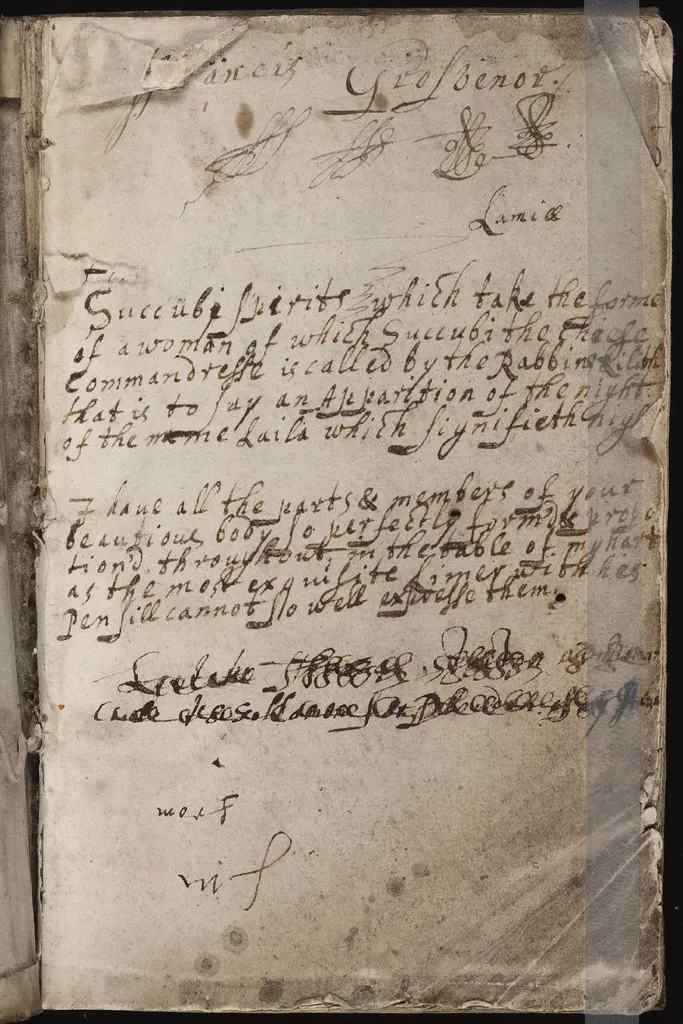 A handwritten page with a name written several times across the top and two lines crossed out near the bottom
